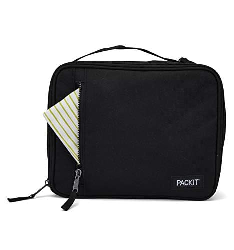 Packit Freezable Classic Lunch Box, Black, Built With Ecofreeze Technology, Collapsible, Reusable, Zip Closure With Zip Front Po