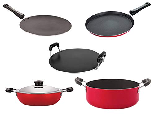 Nirlon NonStick Aluminium Heat Resistance Cookware Set Of 5 Pieces With Bakelite Handle(2.6Mm_Ct_Kdb_Rt_Cass22_Ft12)