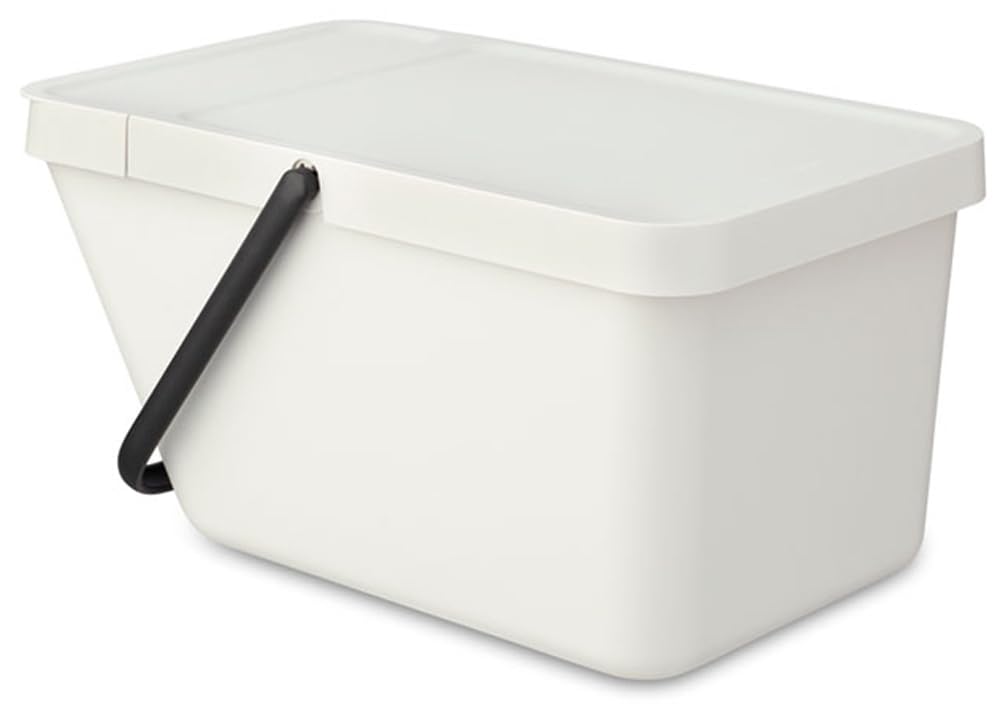 Brabantia Sort & Go Stackable 5.3 Gallon Recycling Wastebasket (Light Gray) Flat Top Trash Can With Carry Handle, Storage Bin, P