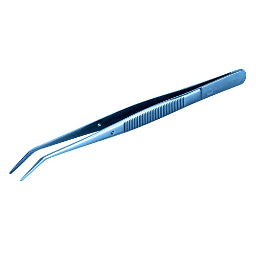 Restaurantware Perfect Point 6.3 Inch Curved Tweezer  1 Slant Nose Food Tweezer - Serrated Tips For Precision  For Garnishing  Plating  or Decorating  Blue Stainless Steel Kitchen Tweezer  Sturdy