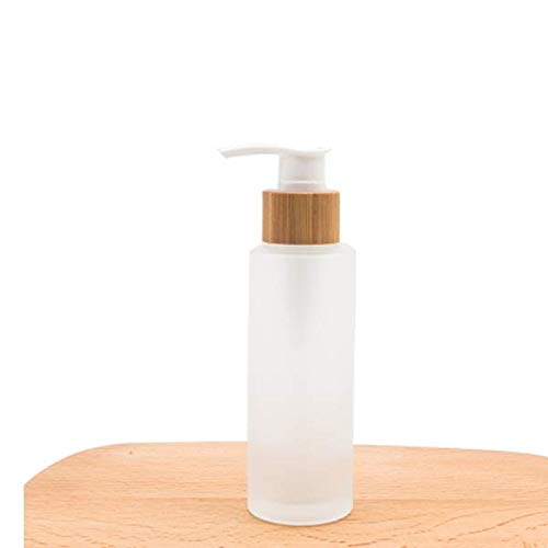 1Pcs 100Ml/3.4Oz Frosted Glass Pump Bottles Empty Refillable Press Pump Bottle With Bamboo Pump Head Toiletries Storage Containe