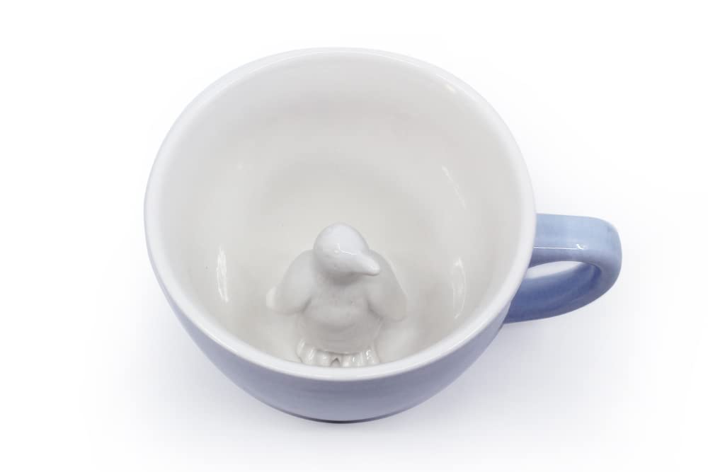 Creature Cups Penguin Ceramic Cup (11 Ounce, Ice Blue Exterior) - Hidden Animal Inside Mug - Birthday, Holiday, And Housewarming
