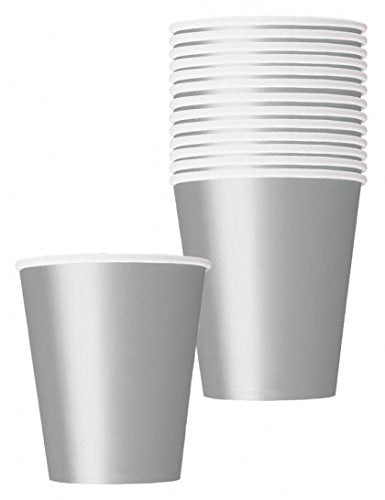 Solid Silver Disposable Paper Cups - 9 Oz, 14 Pieces - Perfect For Parties, Picnics, Events & Celebrations