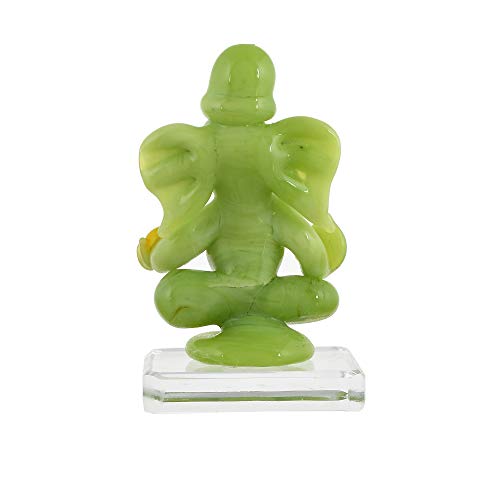 Great Art Glass Ganesh Idol for Car Dash Board (8.5cm x 5 cm, Green)