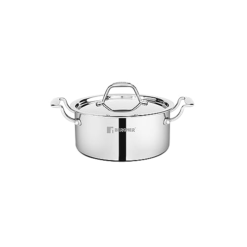 Bergner Argent Junior Chef Triply Stainless Steel 18 cm Casserole with Stainless Steel Lid, 2 Ltr Casserole, Durable Cookware, M