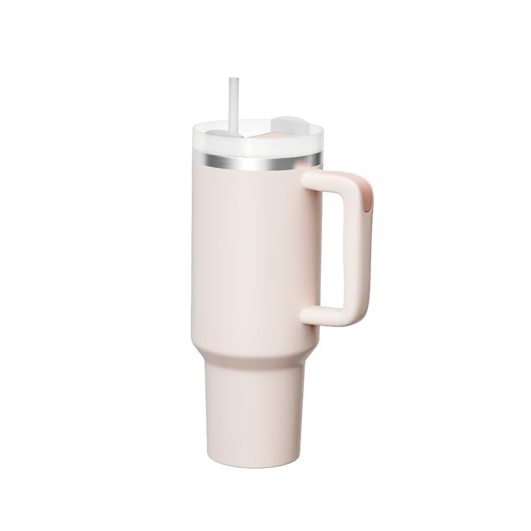 Kisskind 40 Oz Tumbler With Handle Travel Mug Straw Covers Cup With Lid Insulated Quencher Stainless Steel Water Iced Tea Coffee