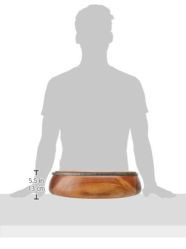 Nambe Anvil Salad Bowl With Servers | Large Wooden Serving Bowl For Fruit, Salads | Made Of Acacia Wood And Iron Finished Nambe