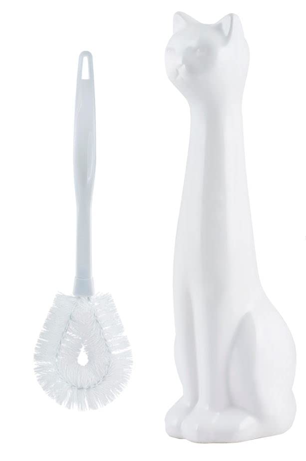 Allure Home Creation White Cat 2-Piece Toilet Brush Holder And Brush Set