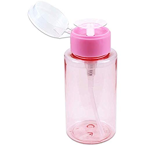 7Oz Pink Push Down Pump Dispenser Empty Refillerble Bottle With Flip Top Cap - For Nail Polish, Travel, Cosmetics Packaging