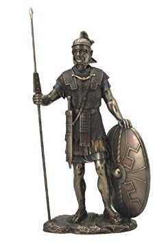 Roman Warrior with Spear and Shield Statue Sculpture