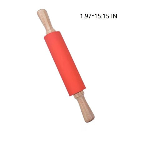 Nasnaioll Silicone Rolling Pin Non Stick Surface,Rolling Pins For Baking With Wooden Handle,Dough Roller For Pizza,Bread,French