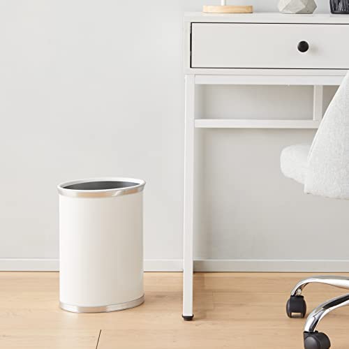 Sophisticates White W/ Brushed Chrome 14 Inches Oval Waste Basket