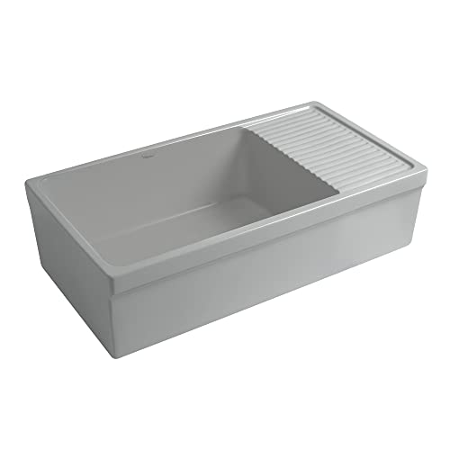 Whitehaus Collection Whqd540-M-Lightcement Quatro Alcove Kitchen, Fireclay, Front Apron Sink, Matte, Light Cement