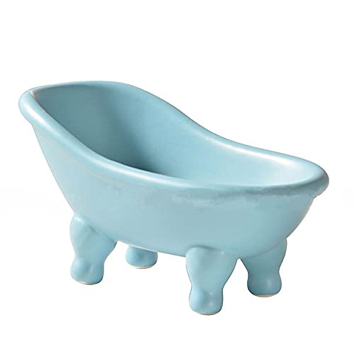 Ceramic Blue Clawfoot Bathtub Bar Soap Dish For Bathroom Shower Decorative Soap Dish Sponge Holder Shower Bar Soap Tray Containe