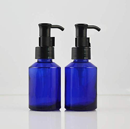 2 Pcs 60Ml 2Oz Upscale Refillable Cobalt Blue Glass Lotion Pump Bottle Dispenser Toiletries Bottle Cosmetic Container Jar Pot Wi
