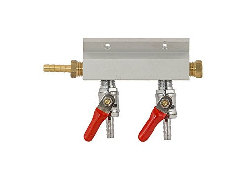 Homebrewers Outpost - D1802 Gas Manifold - 2 Way Aluminum (Keg King) 1/4'' Barb