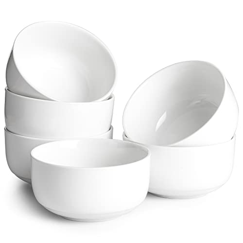 DOWAN 22 OZ White Bowls Set of 6 - Ceramic Small Bowls for Cereal  Soup  Dessert  Oatmeal  Rice  Pasta  Chips  Fruit - Dishwasher & Microwave Safe
