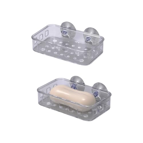 gifthub 2 Pcs Suction Cup Soap Dish Holder, Multi-Purpose Wall Suction Plastic Soap Box Strong Bearing Capacity NO-Drilling for 