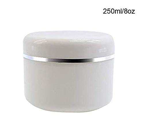 Ericotry 6Pcs White Plastic Jar With Dome Lid 8 Oz (250G) Portable Refillable Cosmetic Makeup Face Cream Lotion Jar Lip Balm Lot