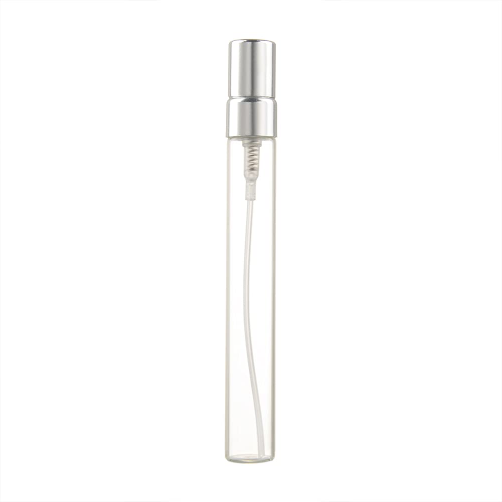 Enslz 10Ml 10Pcs Glass Spray Bottle Refillable Perfume Atomizer Mini Sample Test Bottle Thin Glass Vials (Silver)