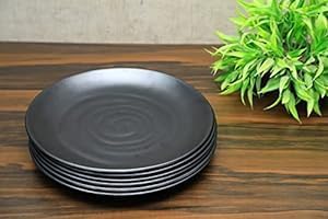 Coolkart Melamine Full Size Dinner Plates Matte Finish Black Spiral Design Plates (Set Of 12, 11 Inches)