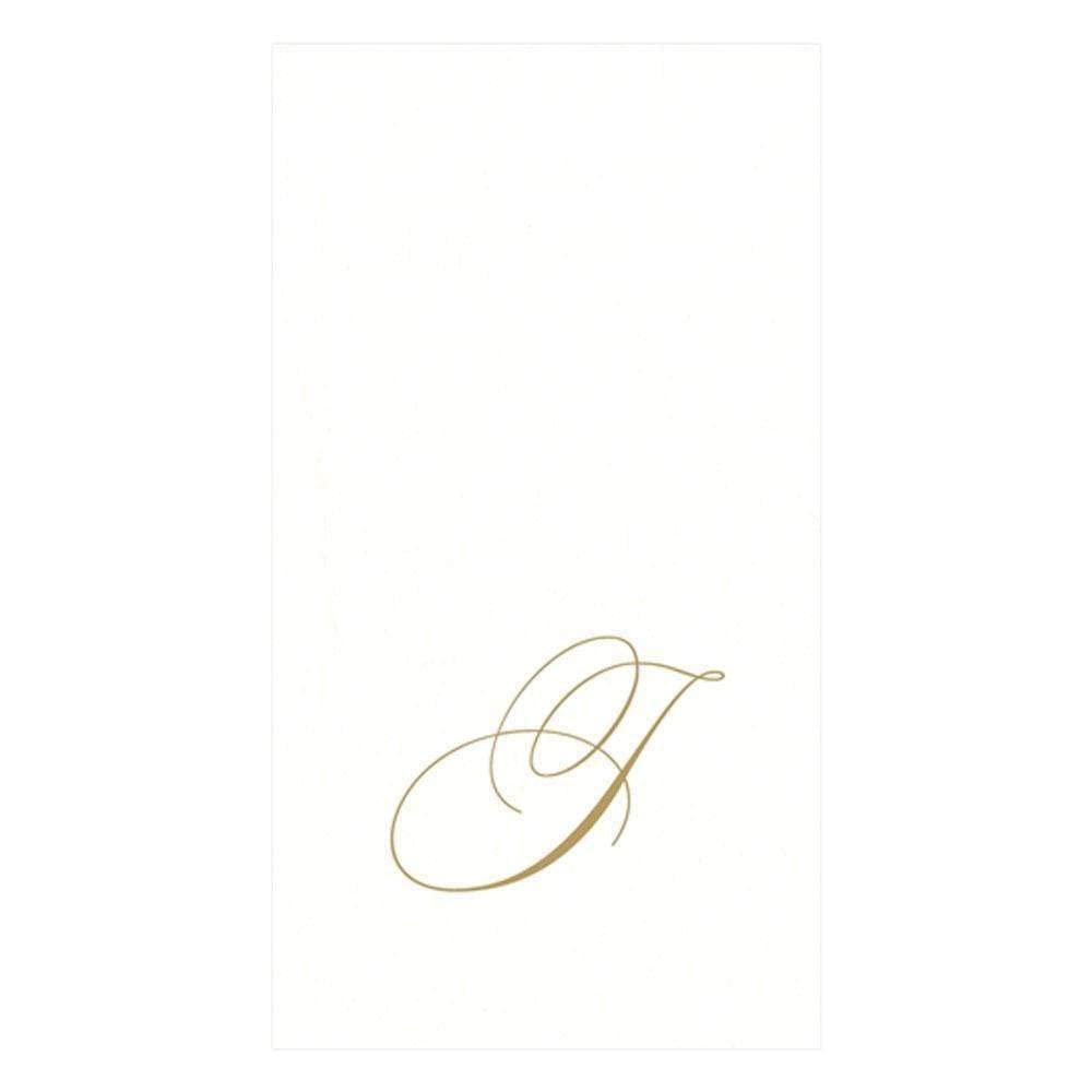 Caspari White Pearl & Gold Paper Linen Boxed Guest Towel Napkins In Letter J - Two Packs Of 24