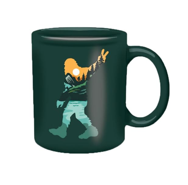BIGFOOT Coffee Mug  Large 21 oz FullColor Wraparound Design Get Lost Footprint + Bigfoot Peace Sunset Art
