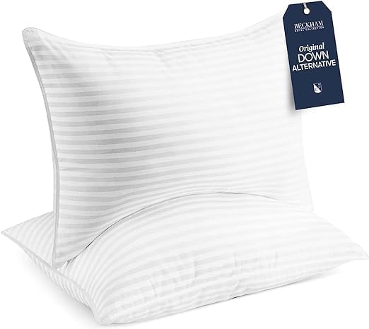 Beckham Hotel Collection Standard Size Memory Foam Bed Pillows Set Of 2- Cooling Shredded Foam Polyester Pillow For Back, Stomac