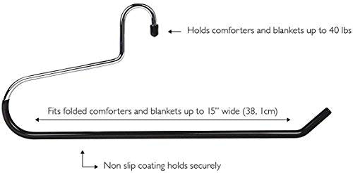 Blanket Hangers Set Of 6 Heavy Duty Stainless Steel Hanger With Black Vinyl Nonslip Coating - Great For Closet Storage Of Quilts