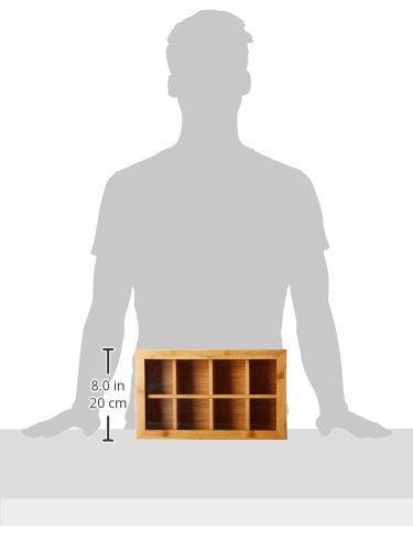 Lipper International Bamboo Wood Tea Box with Clear Lid  8 Compartments  12-1/2'' x 7-1/2'' x 3-5/8''