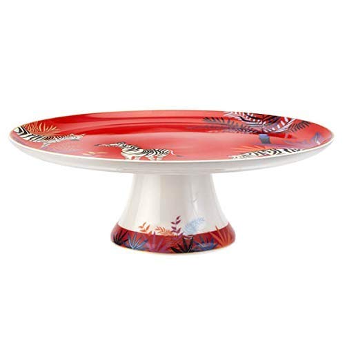 Portmeirion Sara Miller London Tahiti Footed Cake Plate  10.5 Inch Cake Stand with Zebra Motif for Cake  Cupcakes and Desserts  Made from Fine China  Dishwasher and Microwave Safe