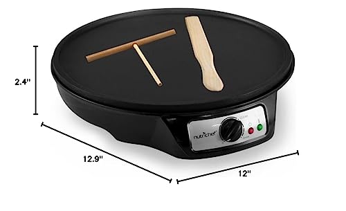 Electric Crepe Maker Pan & Griddle - 12 Inch Nonstick Cooktop - LED Indicators & Adjustable Temperature Control - Includes Spatula  Batter Spreader - Cooks Crepes  Roti & Pancakes