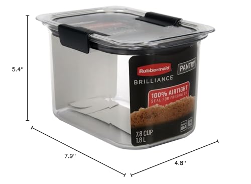 Rubbermaid Brilliance Airtight Food Storage Container, 7.8 Cup, BPA-Free, Gray, Leak-Proof, Dishwasher-Safe, Model 1994225