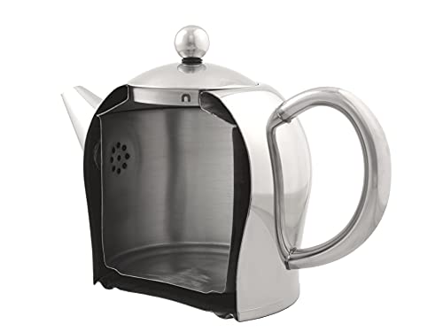 Bredemeijer Santhee Double Walled Teapot, 0.5-Liter Stainless Steel Glossy Finish With Glossy Accents