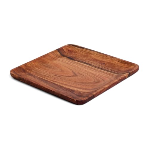 Saaga Acacia Solid Wood Kitchen Serving Tray  11 X 11 Inches  Square Serve Platte Use For Salads, Noodles, Snacks, Drinks  Br