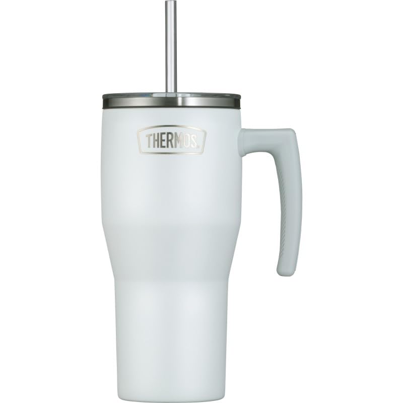 Thermos REFRESHING SERIES Insulated Drinking Cup 0.85 L Matte White Tumbler with Straw and Handle for Travel, Work or Home, Tast