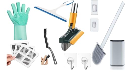 Jaytop 10 Pcs Bathroom Cleaning Kit |2In1 Bathroom Brush And Wiper |Toilet Brush With Holder |Gap Cleaning Brush |Silicon Glove 