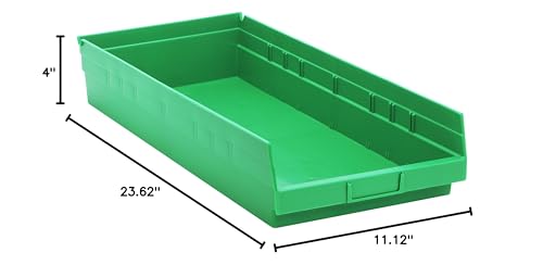 Quantum Storage Systems Quantum Storage Qsb116Gn 6-Pack 4'' Hanging Plastic Shelf Bin Storage Containers, 23-5/8'' X 11-1/8'' X