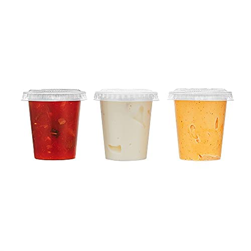 King Zak 150 Sets - 1.5Oz, Disposable Mini Plastic Jello Shot Cups With Lids Perfect For Portion Souffle, Condiment, Dipping Sau