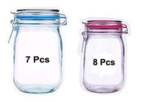 Adaamya 15 Pcs Mason Jar Bottles Bags, Jar Pouch For Food Storage Bag Jar Pouch, Reusable Airtight Seal Storage Bags (7 Large + 