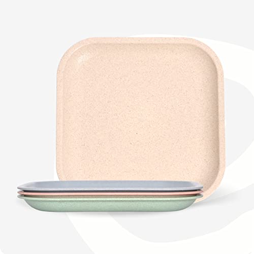 Eha Set Of 4 EarthFriendly Snack Plate | 8 Inch |Snacks Serving Plates Made With Bamboo Fibers & Rice Husk Fiber | Microwave Sa