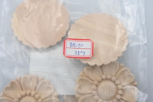 MUXSAM 5-Pack Unpainted Round Wood Carved Applique Onlay Decals for Cupboard Dresser Bed Furniture Crafts Decor(8cm/3.15'')