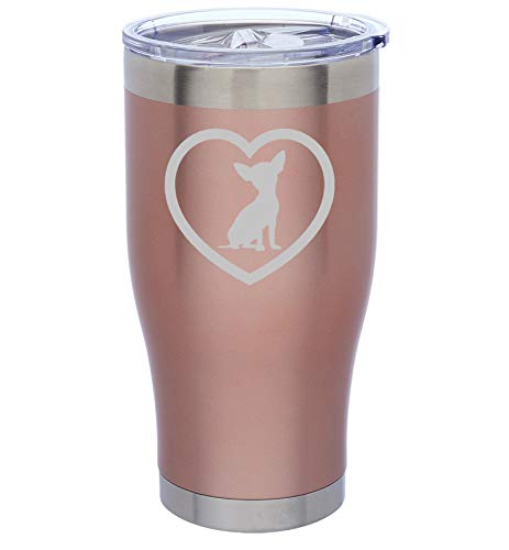Rose Gold Double Wall Vacuum Insulated Stainless Steel Tumbler Travel Mug Chihuahua Heart (24 Oz)