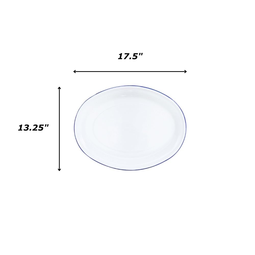 Crow Canyon Home Enamelware Oval Platter  18 inch  Vintage White/Black