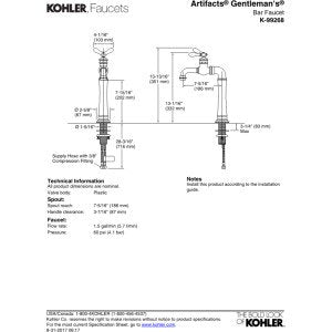 Kohler K-99268-Cp Artifacts Gentleman'S Bar Sink Faucet, Polished Chrome, Single Handle, Prep Faucet, Secondary Faucet, Single H