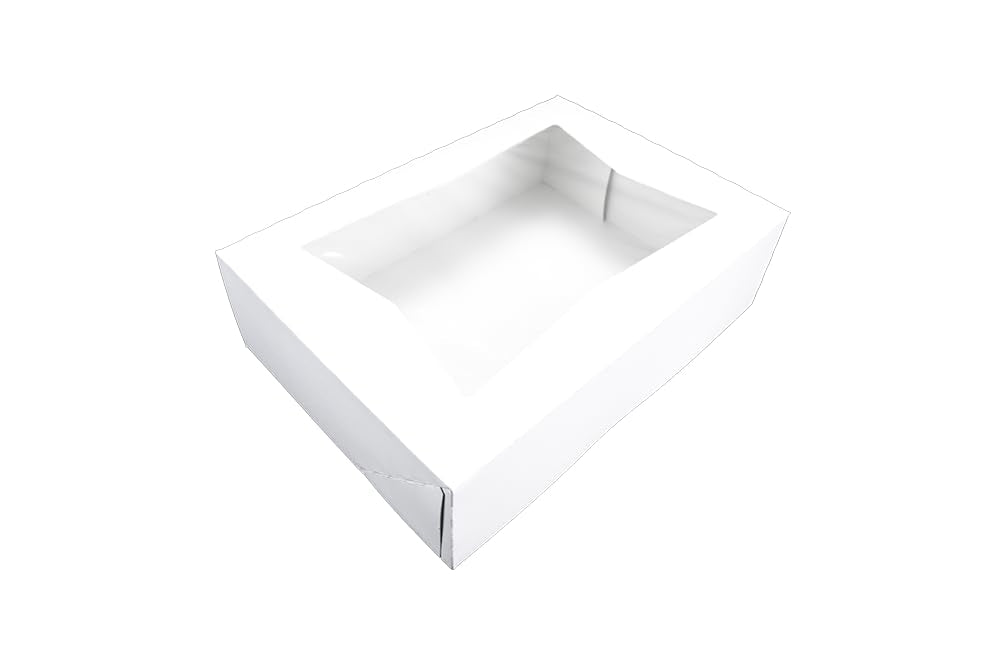 Southern Champion Tray 24343 Paperboard White Window Bakery Box, 12 Length x 8 Width x 2-1/4 Height (Case of 200)