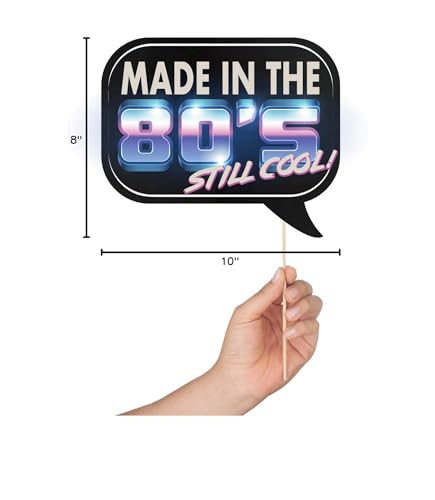 80s Photo Booth Props - 41-pc Photo Prop Kit with 8 x 10-Inch Sign  60 Adhesive Pads  45 Sticks - 80s Decorations - 80s Theme Party Decorations - 80's Theme Party Supplies