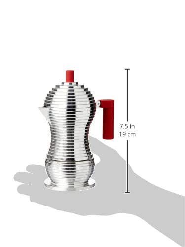 Alessi Mdl02/1 R Pulcina Stove Top Espresso 1 Cup Coffee Maker In Aluminum Casting Handle And Knob In Pa, Red