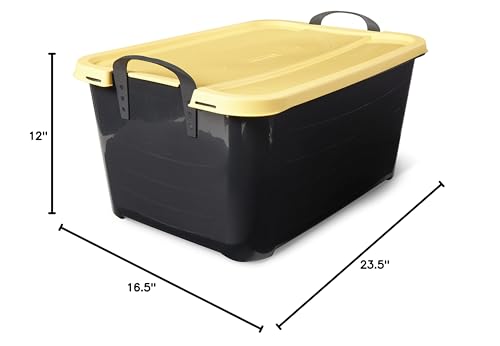 Life Story 55 Quart Plastic Stackable Storage Unit Bin with Lid and Handles for Home Garage Organization  Black and Yellow (6 Pack)