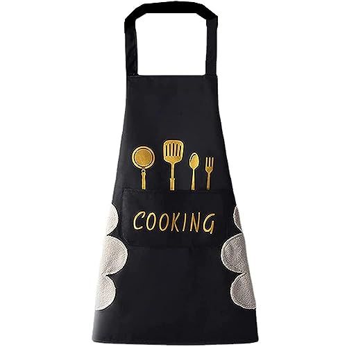 Docat Apron For Kitchen Cooking Waterproof Apron For Women Men With Pockets And Side Coral Velvet For Wiping Hands Towel Grill C